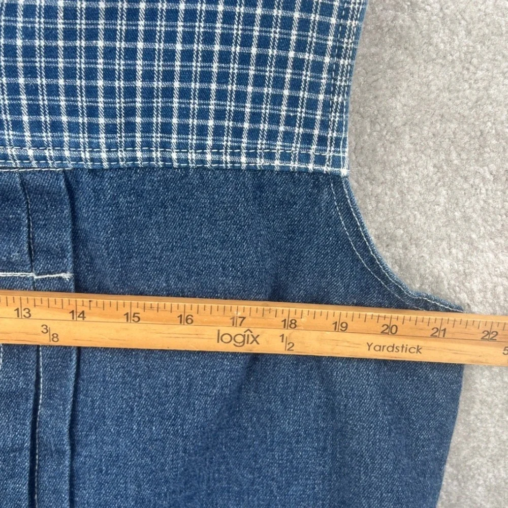 Stefano International Vintage Denim Vest Size M Blue Plaid Yoke 90s Utility‎